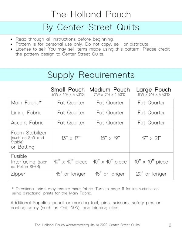 Center Street Quilts - Holland Pouch Pattern - CSQ-HOLLP Sale - Image 2