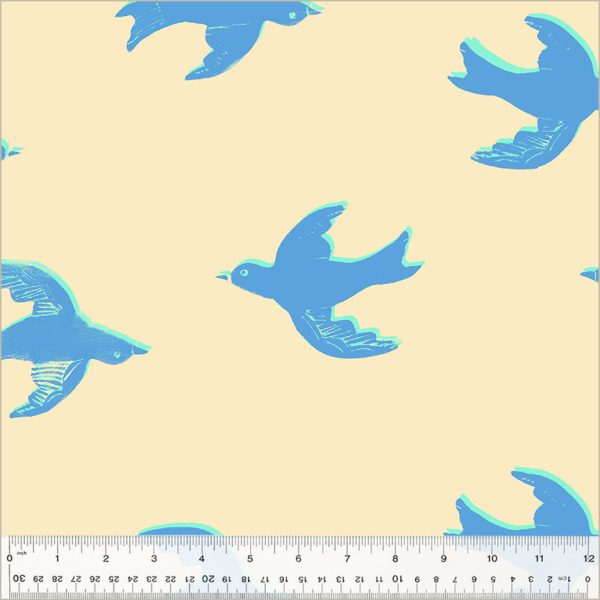 Meadows - 108  Quilt Back - Bluebird in Ivory - Heather Ross - 54543W-1DES - Half Yard Sale